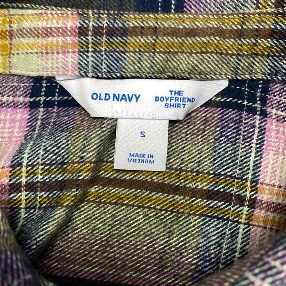Old Navy Boyfriend Shirt Women Small Multi Plaid Flannel Long Sleeve Button Down - Picture 7 of 15